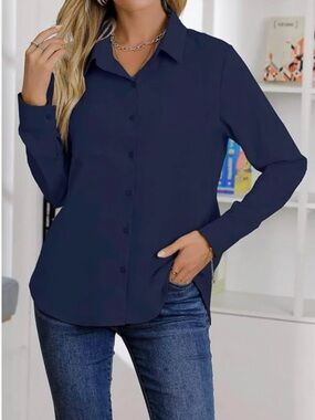 Classic Navy Button-Front Women's Shirt, Blouse